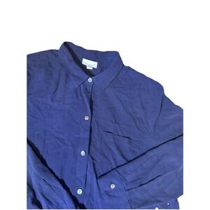 J.Jill Women's medium Tall 100% Silk Button Down Shirt Navy Blue Long Sleeve